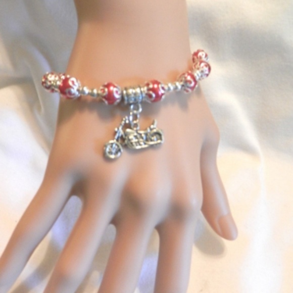 Motorcycle Charm Biker Stretch Bracelet - Picture 2 of 3